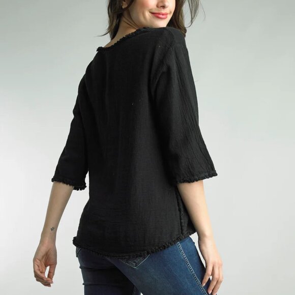Tempo Paris Fringed Edge Linen Pullover Top M - Picture 2 of 15